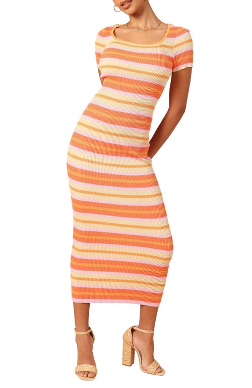 Petal & Pup Bardotte Stripe Rib Maxi Sweater Dress in Orange Stripe at Nordstrom, Size X-Large