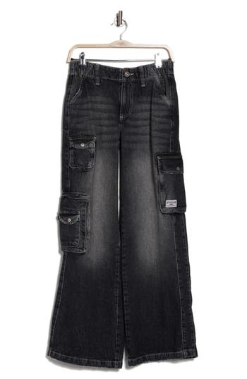 Shop Bdg Urban Outfitters Y2k Cyber Baggy Cargo Jeans In Washed Black