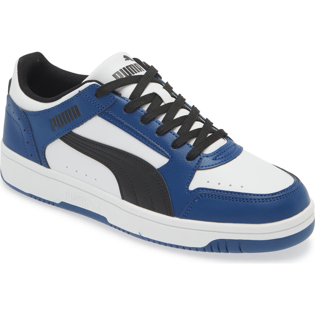 Puma Rebound Joy Low Top Sneaker In White- Black-blue