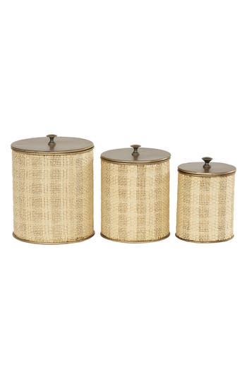 Willow Row Boho Set Of 3 Decorative Containers In Beige