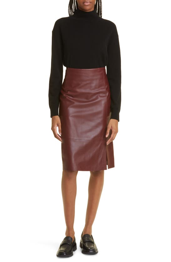 Vince Leather Pencil Skirt In Dark Cinnamon Stick