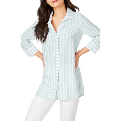 Foxcroft Skye Stripe Tunic Shirt, Blue/green