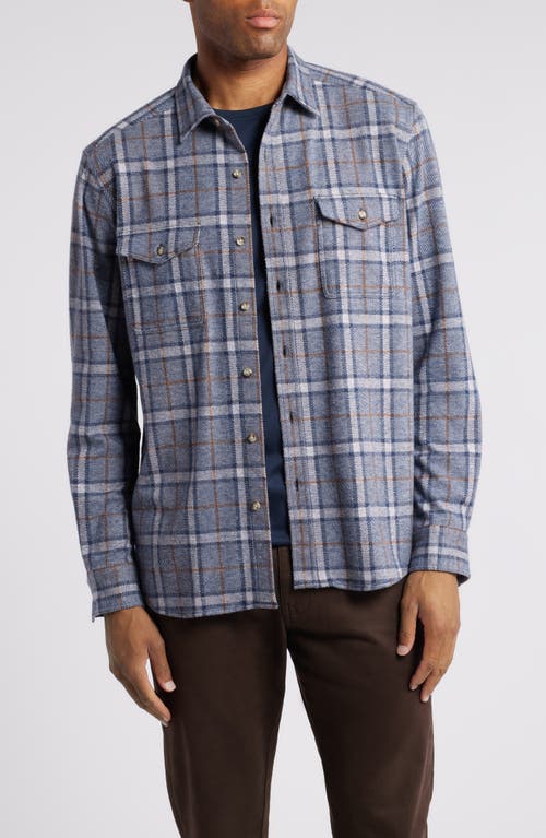 Johnston & Murphy Windowpane Brushed Cotton Blend Button-up Shirt In Blue
