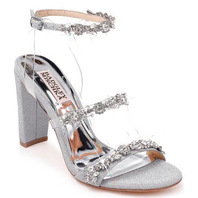 Badgley Mischka Adel Crystal Embellished Ankle Strap Sandal, Metallic