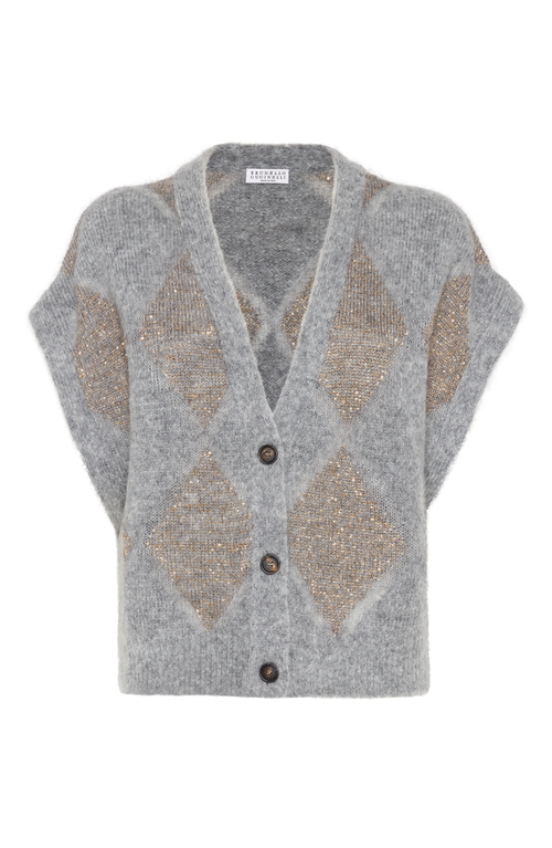 Shop Brunello Cucinelli Dazzling Argyle Vest In Medium Grey