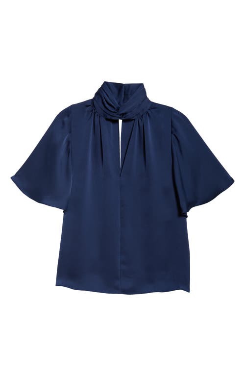 Shop Ramy Brook Freda Keyhole Neck Satin Top In Spring Navy