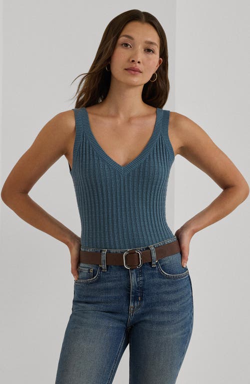 Shop Lauren Ralph Lauren Cropped Cotton Blend Sweater Tank Top In Blue Dusk