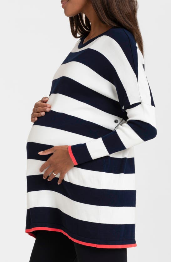 Shop Seraphine Boxy Stripe Maternity/nursing Sweater In Navy Stripe