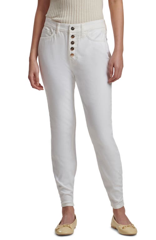 JEN7 by 7 For All Mankind High Waist Exposed Button Fly Skinny Jeans in Clean White