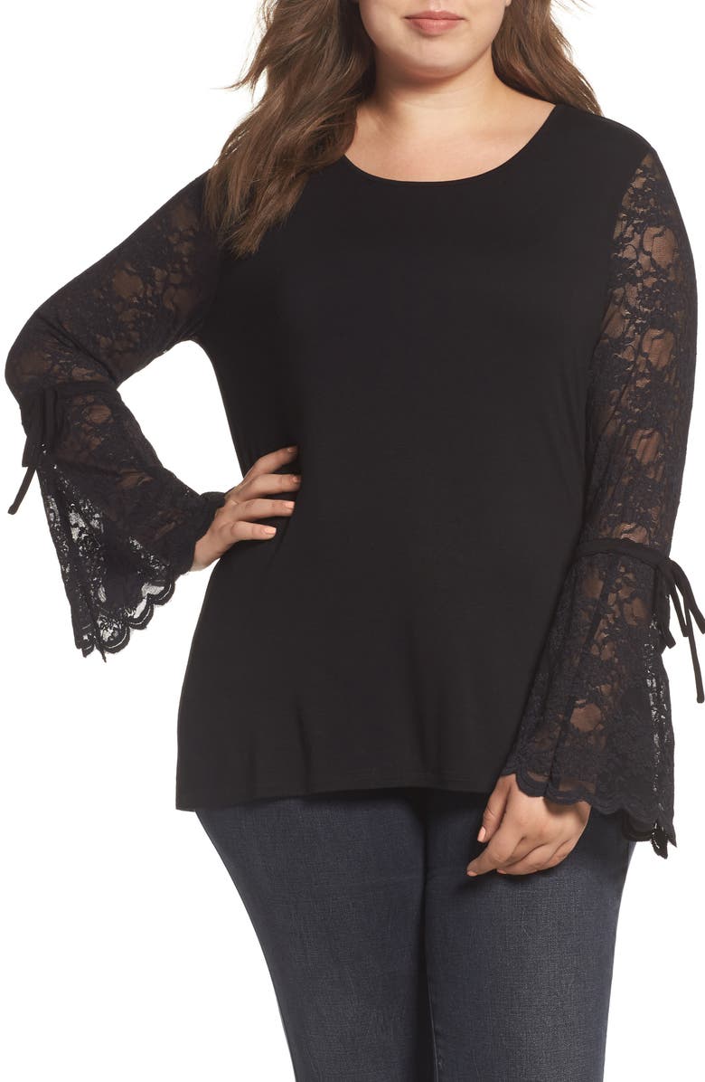 Vince Camuto Flared Lace Sleeve Top (Plus Size) | Nordstrom