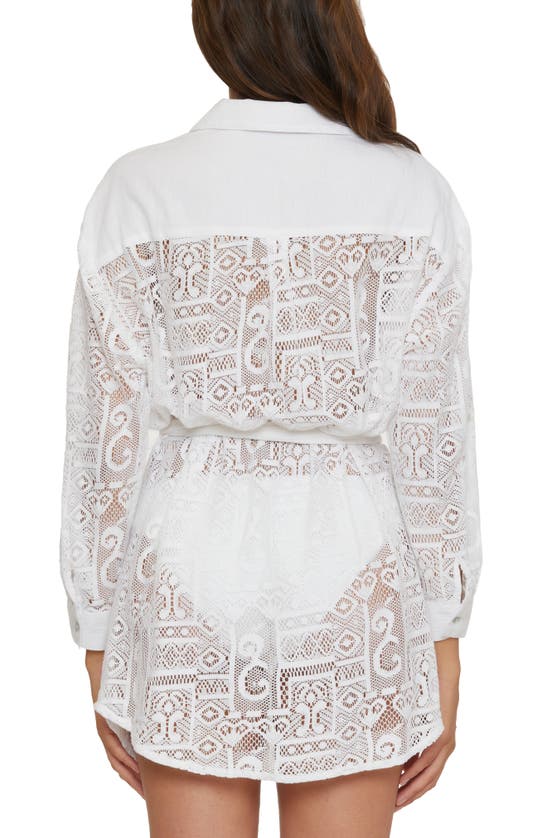 Shop Becca Long Sleeve Sheer Lace Cover-up Shirtdress In White