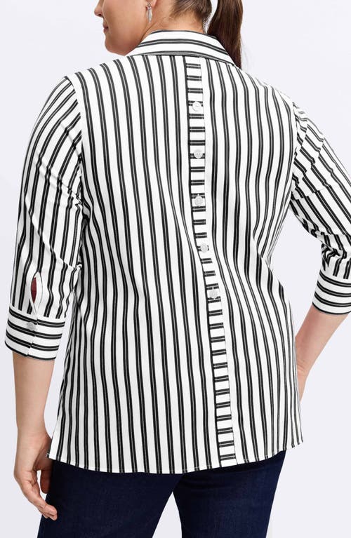 Foxcroft Pamela Stripe Cotton Blend Tunic Shirt In Black/white