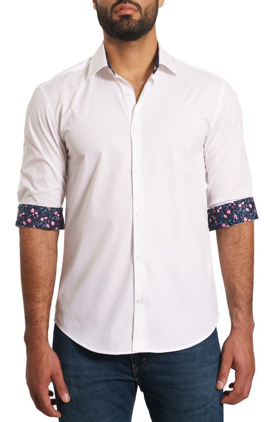Shop Jared Lang Trim Fit Solid Pima Cotton Button-up Shirt In White