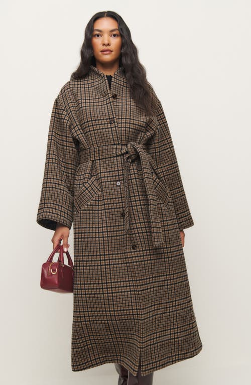 Shop Reformation X Kacey Musgraves Cotswolds Plaid Wool Blend Coat In Toffee Plaid