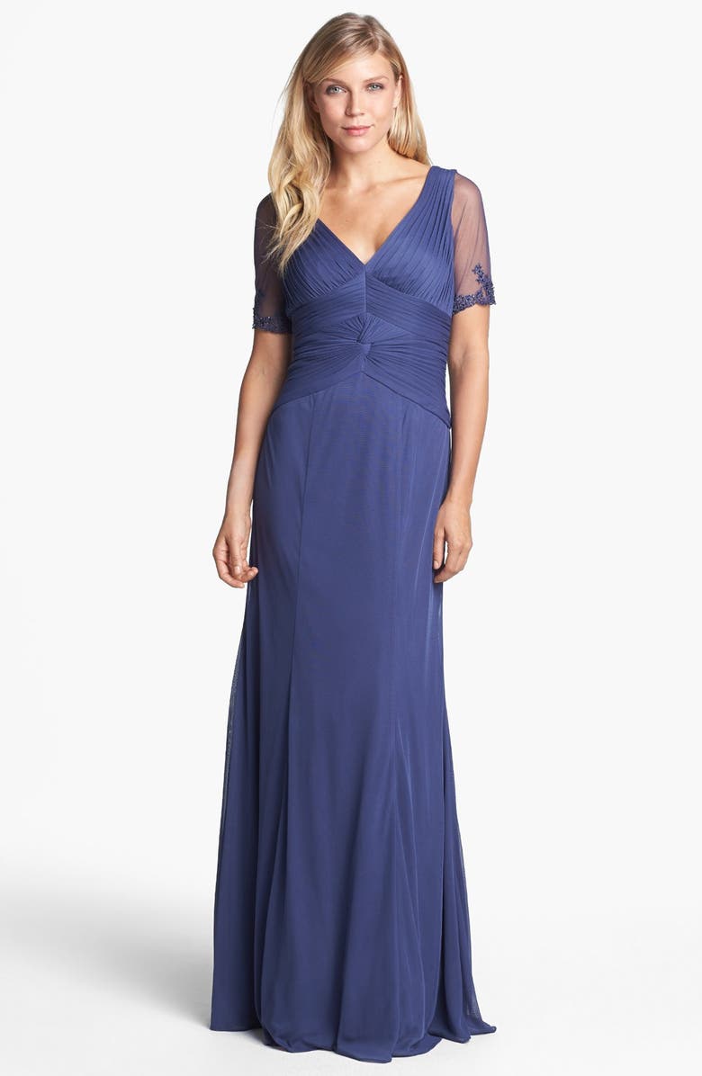 Adrianna Papell Embellished Ruched Bodice Mesh Gown | Nordstrom