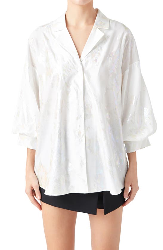 Endless Rose Foil Print Collar Shirt In White