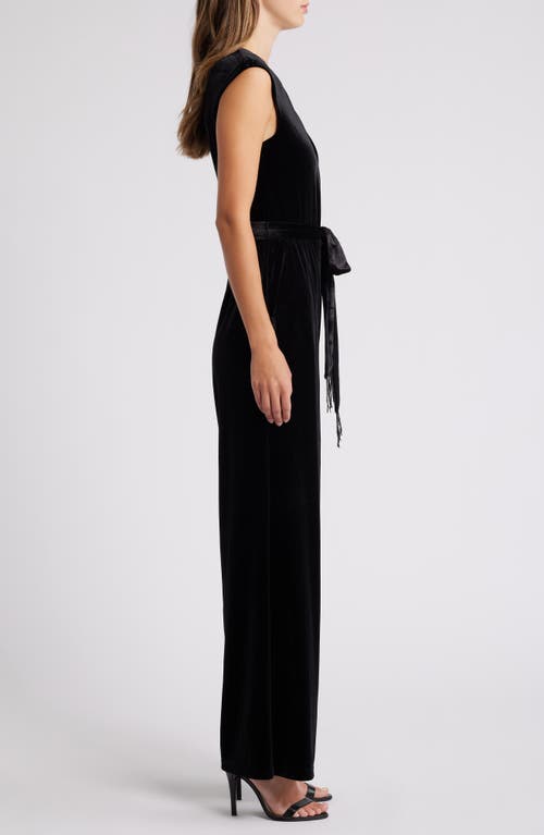 Shop Tahari Asl Velvet Belted Jumpsuit In Black