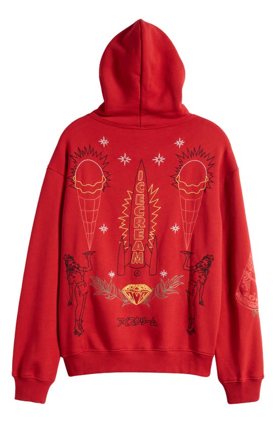 Shop Icecream Dollar Caps Embroidered Cotton Hoodie In Chili Pepper