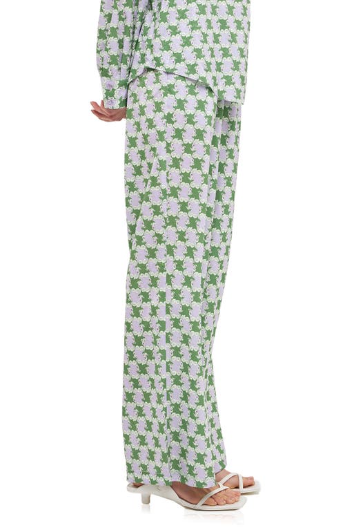 Shop English Factory Leaf Print Wide Leg Pants In Green/purple