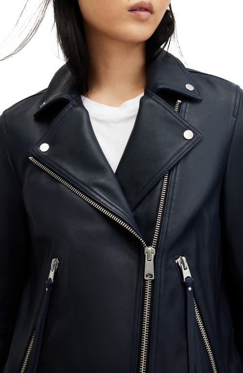 Shop Allsaints Dalby Leather Biker Jacket In Midnight Blue