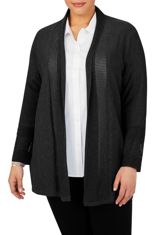 Mixed Stitch Open Front Cardigan in Black