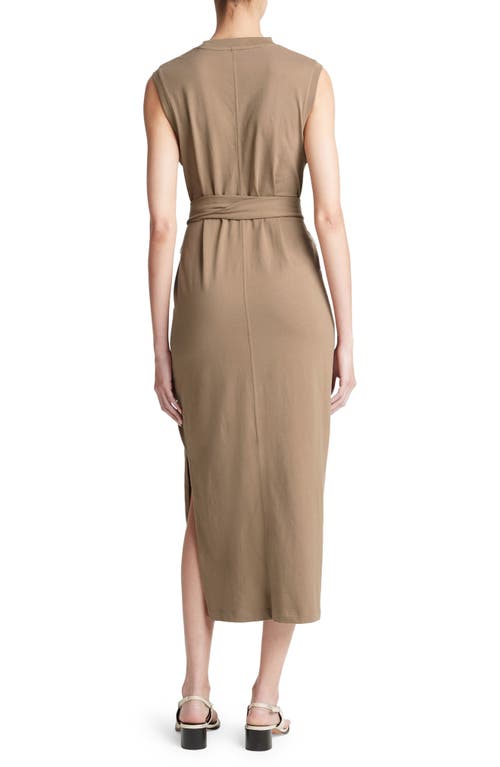 Vince Sleeveless Cotton Knit Midi Dress In Shale