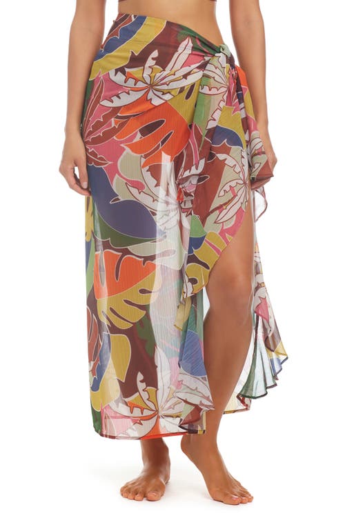 Shop Rod Beattie Tropical Chiffon Sarong Cover-up In Brown Multi