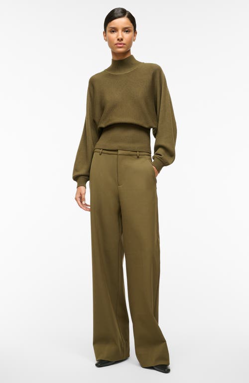 Shop Staud Bishop Sleeve Wool Mock Neck Sweater In Sergeant Green