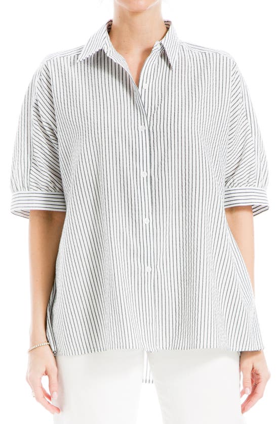 Max Studio High-low Oversize Button-up Shirt In White/ Black Stripe