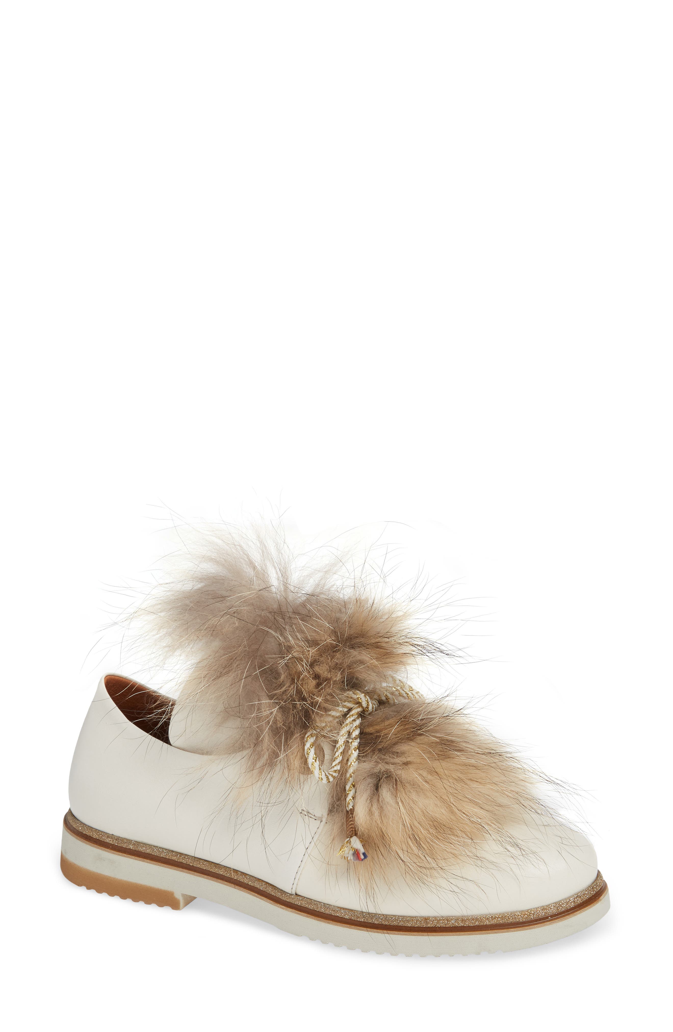 Sheridan Mia Timothee Genuine Fox Fur Flat, Beige
