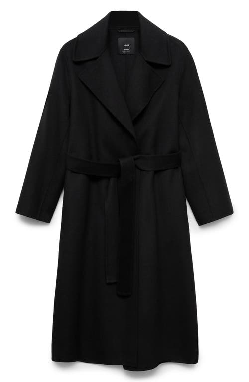Mango Tie Belt Wool Blend Coat In Black