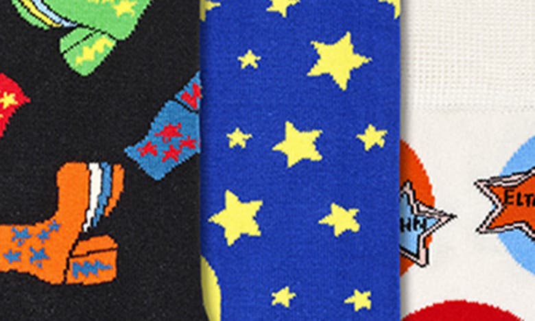 Shop Happy Socks X Elton John Rocket Man Assorted 3-pack Crew Socks In Black Multi