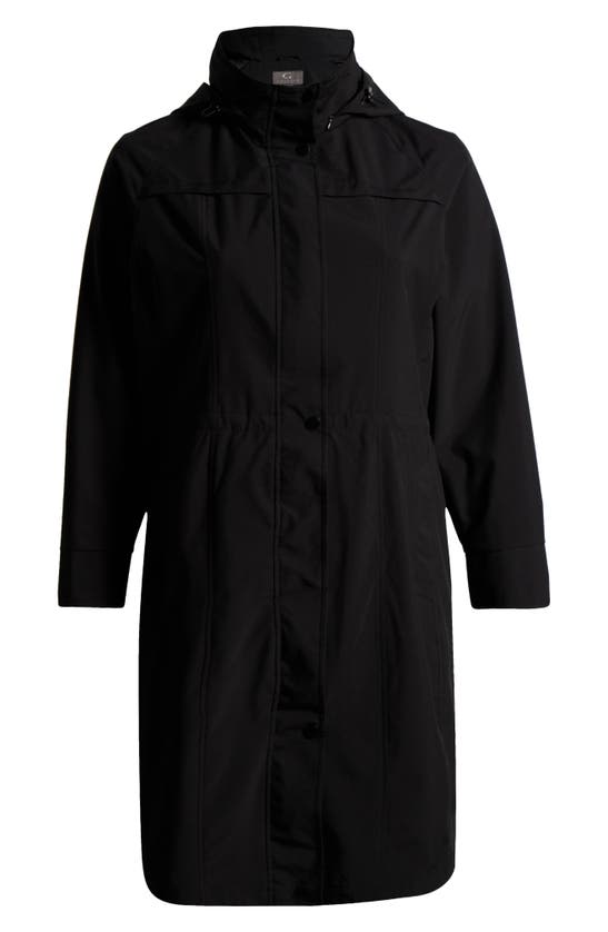 Gallery Water Resistant Raincoat With Removable Hood In Black