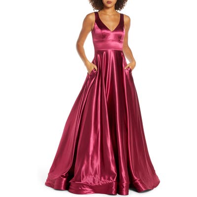 MAC Duggal V-Neck Crepe De Chine Ballgown, Red