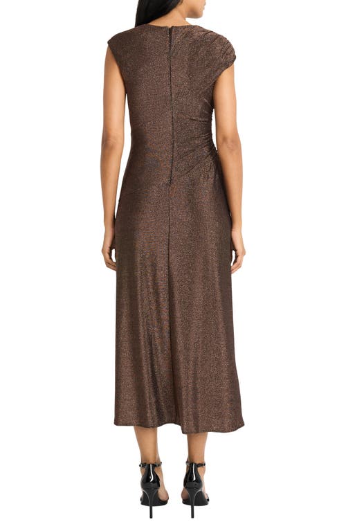 Shop Maggy London Cap Sleeve Metallic Midi Dress In Copper