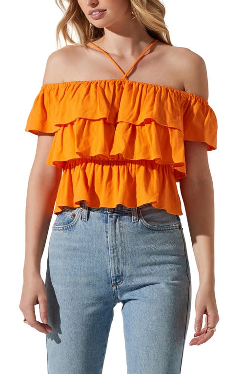 ASTR the Label Off the Shoulder Ruffle Top in Sunkist