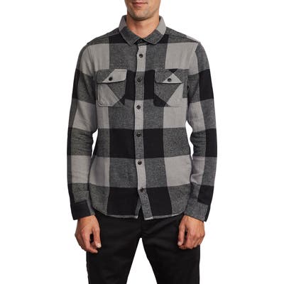 Rvca Haywire Button-Up Flannel Shirt, Grey