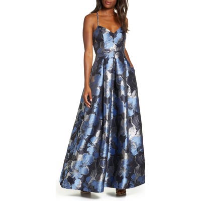 Eliza J Jacquard Ballgown, Blue
