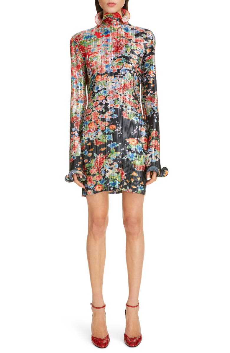 Givenchy Bloom Long Sleeve Plissé Minidress | Nordstrom