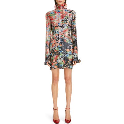 Givenchy Bloom Long Sleeve Plisse Minidress, US / 40 FR - Red