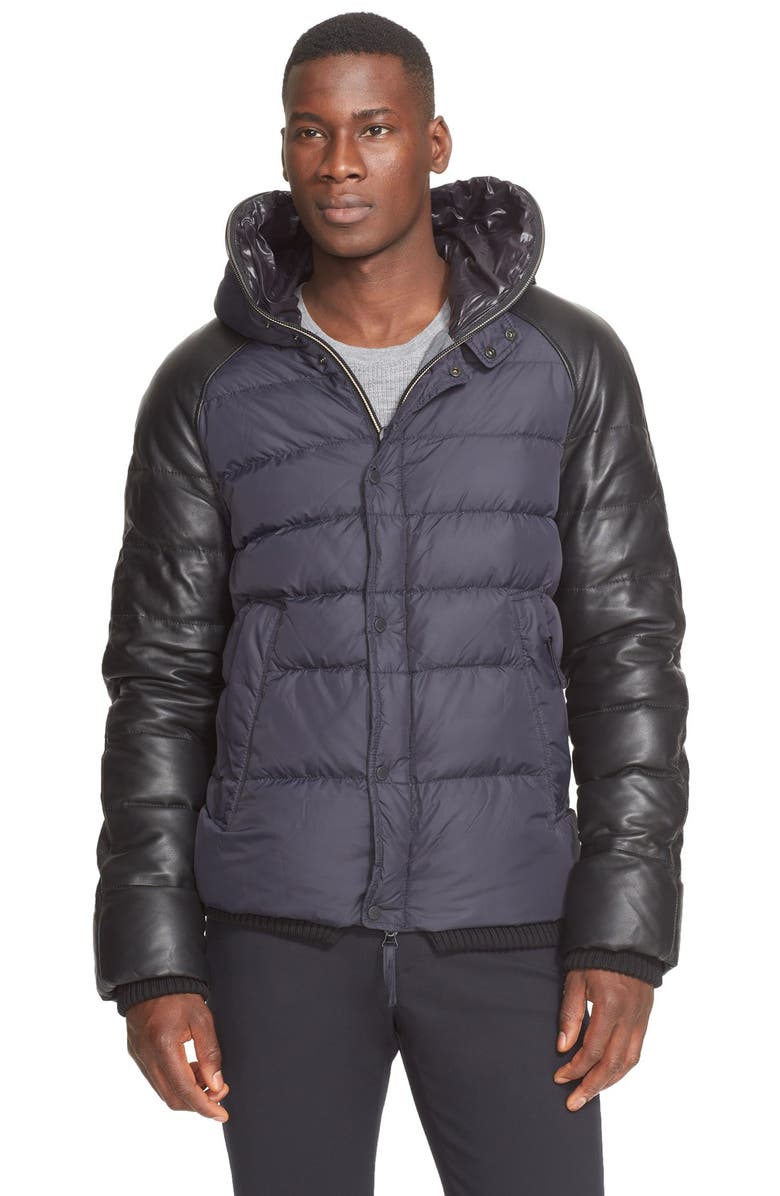 Duvetica Leather Sleeve Quilted Down Baseball Jacket | Nordstrom