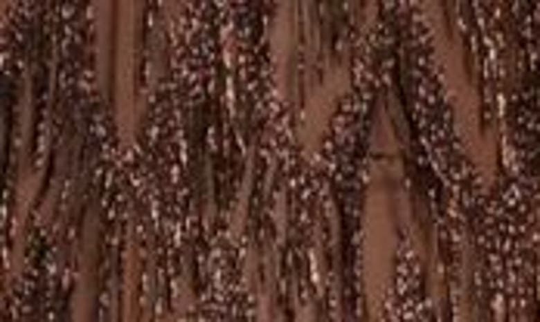 Shop Tom Ford Long Sleeve Metallic Chevron Fringe Gown In Bronze