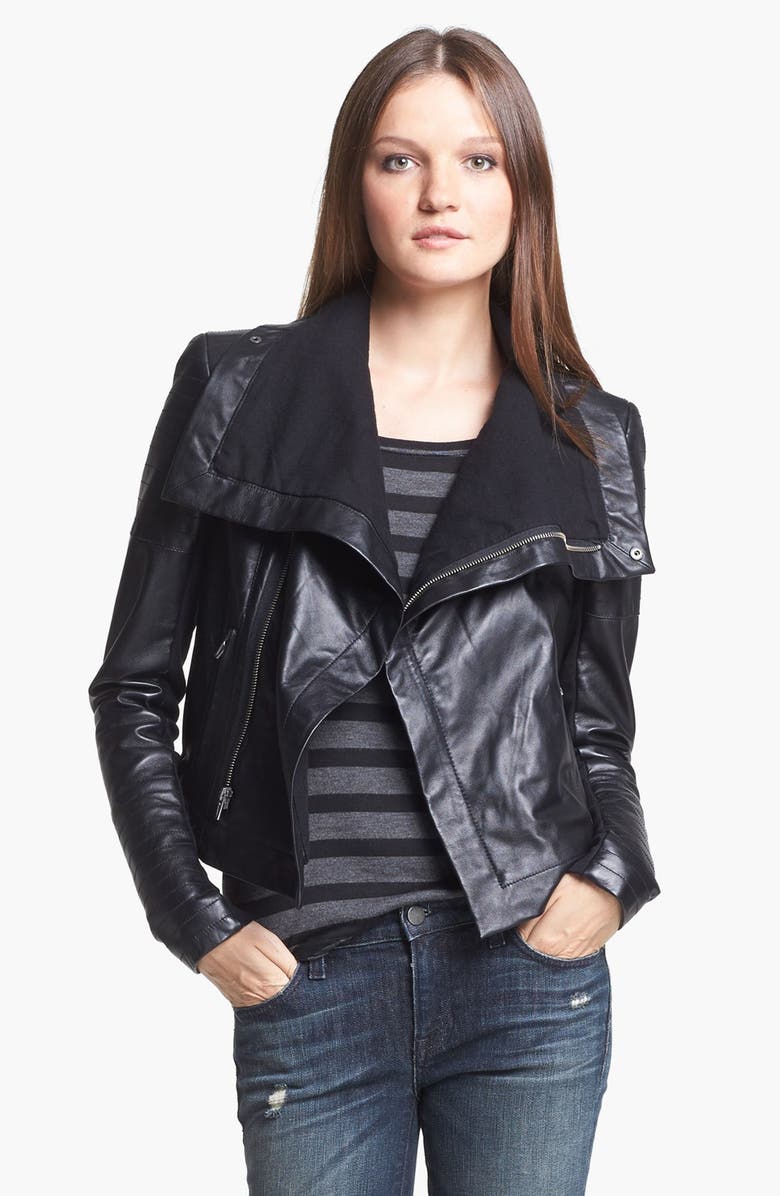VEDA 'Max' Leather Moto Jacket, Main, color, BLACK