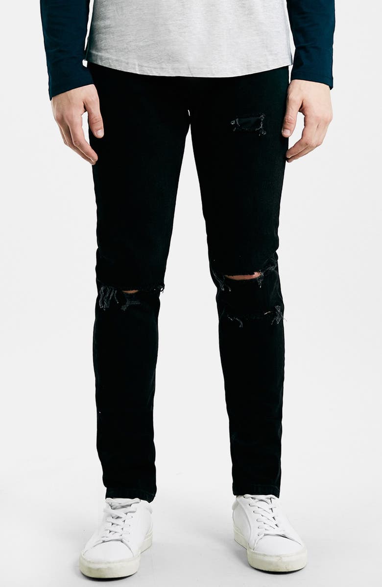 Topman Ripped Skinny Fit Jeans (Black) | Nordstrom