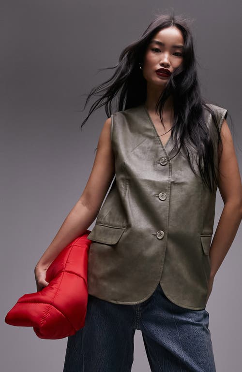 Faux Leather Vest in Light Green