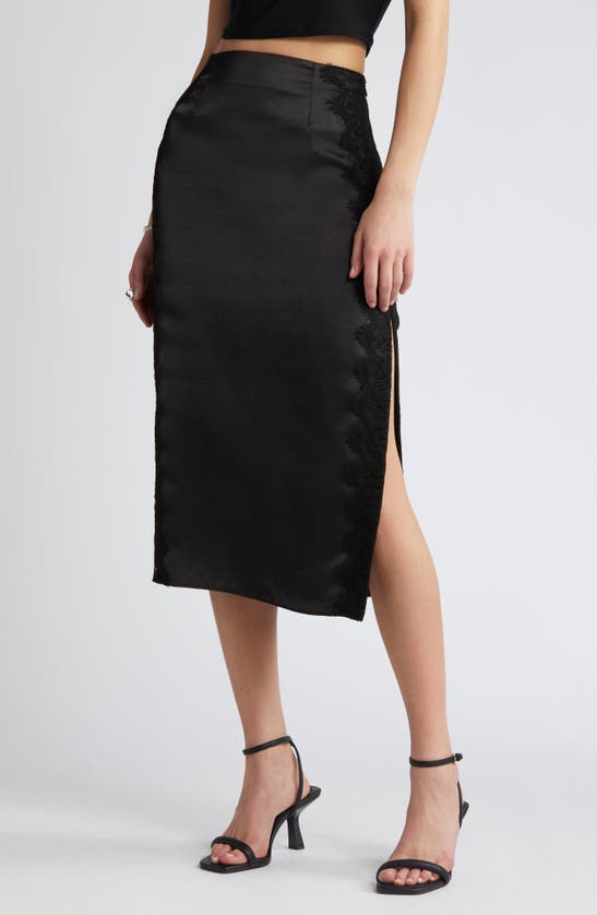 Shop Open Edit Lace Panel Satin Skirt In Black