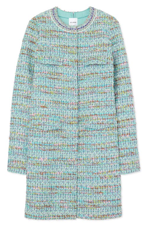 St John Gauzy Multi Yarn Tweed Jacket In Seafoam/ecru Multi