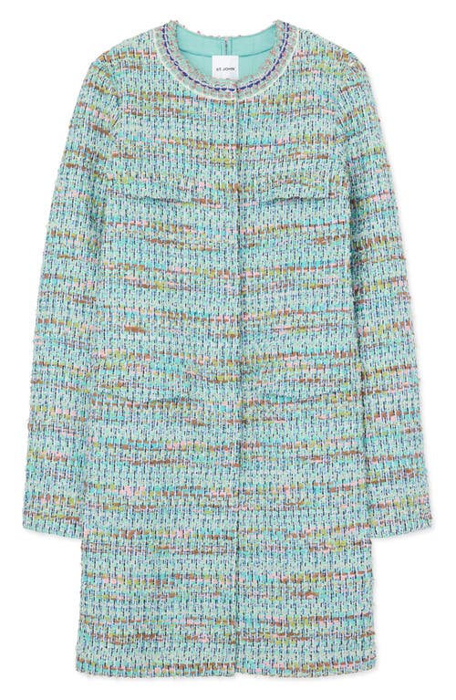 Shop St John St. John Collection Gauzy Multiyarn Metallic Tweed Long Jacket In Seafoam/ecru Multi