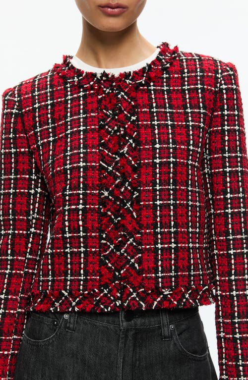 Shop Alice And Olivia Alice + Olivia Tweed Jacket In Schoolgirl Plaid Bright Ruby