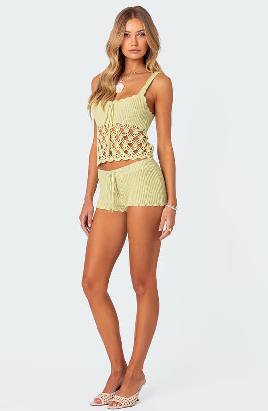 Shop Edikted Danika Mixed Open Stitch Crop Top In Sage